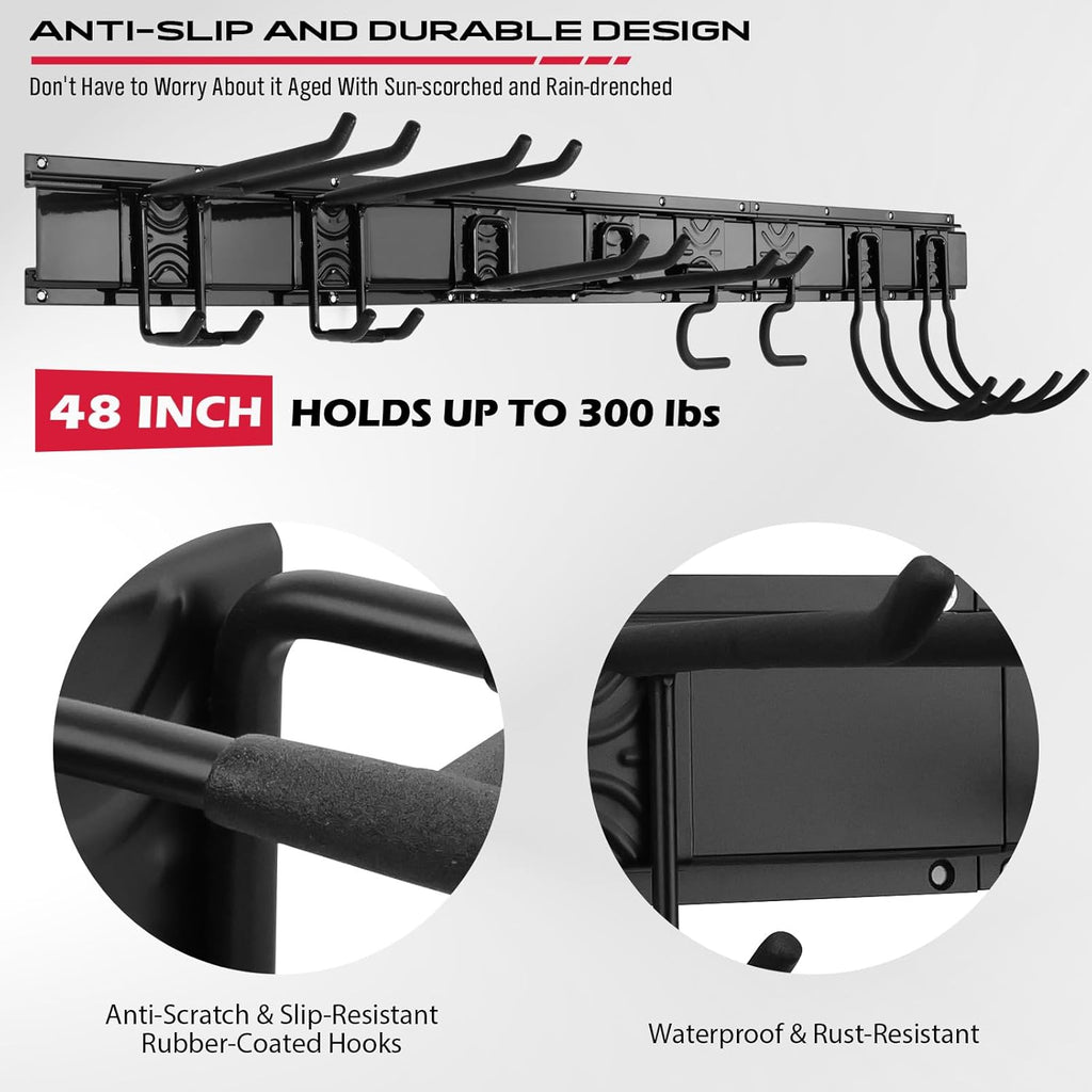 SEDY 48" Heavy-Duty Garage Wall Organizer - Adjustable Tool Storage Rack with 8 Hooks & 300lbs Capacity