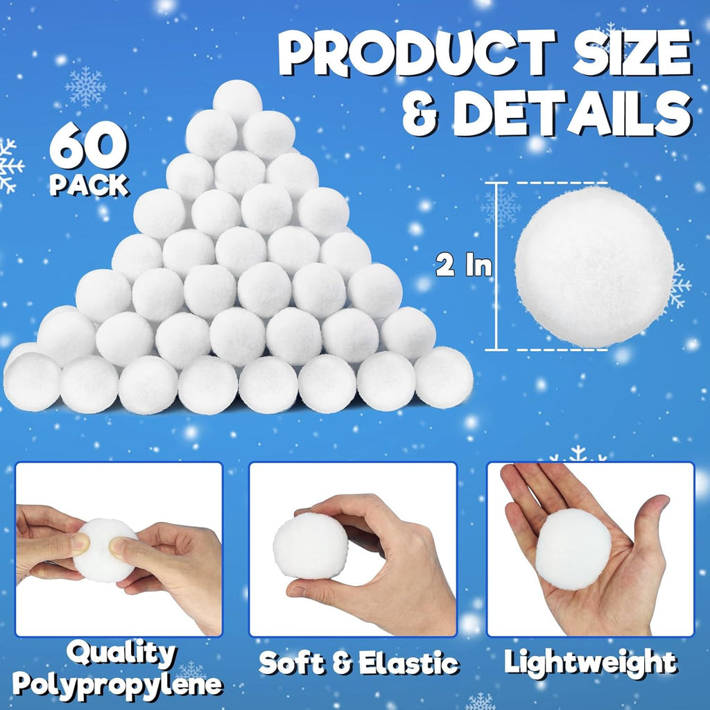 Skiennix 60 PCS Fake Snowballs - 2 Inch Indoor Christmas Decorations for Family Fun & Parties