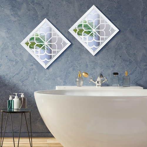 Tatuo 4 Pcs Mirrors Square Wall Mirror, Gorgeous Rustic Farmhouse Accent Mirror, Rustic for Bathroom Renovation Bedrooms Living Rooms, 12 x 12 Inch(Pure White)