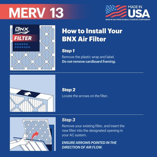 BNX TruFilter Air Filter MERV 13 (16x25x1, 4-Pack) - Electrostatic Pleated HVAC Filters for Allergies & Smoke