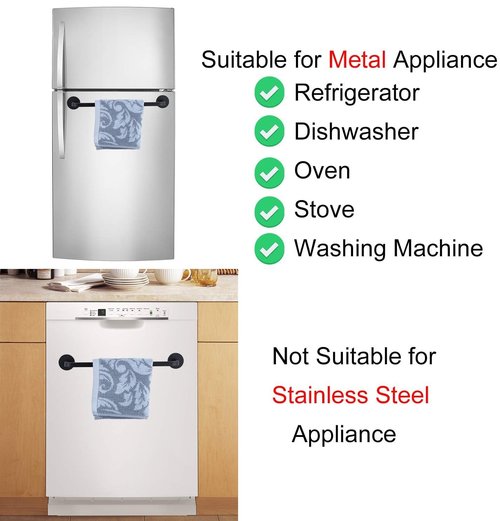 LEKUSHA 2 Pieces Magnetic Towel Bar for Refrigerator, Magnetic Towel Holder Towel Hook Hanger for Fridge, Kitchen Stove, Oven, Dishwasher, Sink Laundry Washing Machine Black