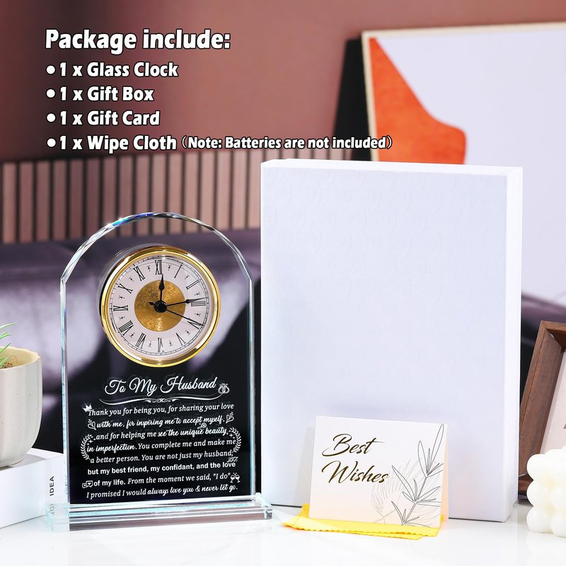 Arikyrist Gifts for Husband from Wife Romantic Anniversary Wedding Gift for Men Glass Clock to My Husband Birthday Ideas Crystal I Love You Keepsakes on Valentine's Fathers Day Christmas Home Decor