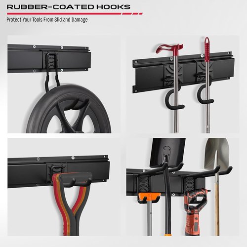 "SEDY 64" Heavy Duty Garage Tool Organizer - Wall-Mounted Rack with Adjustable Hooks, Anti-Rust, 300lbs Capacity | Easy Installation (10 Hooks, 4 Rails, 3 Straps)