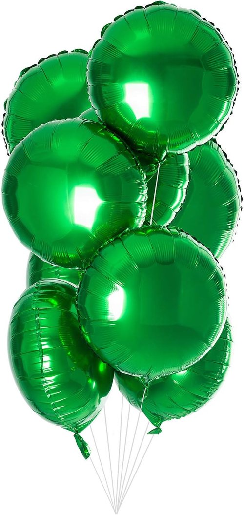 18" Green Round Foil Balloons by [Brand Name] - Mylar Helium Balloons for Birthday & Baby Shower Decor, Pack of 20
