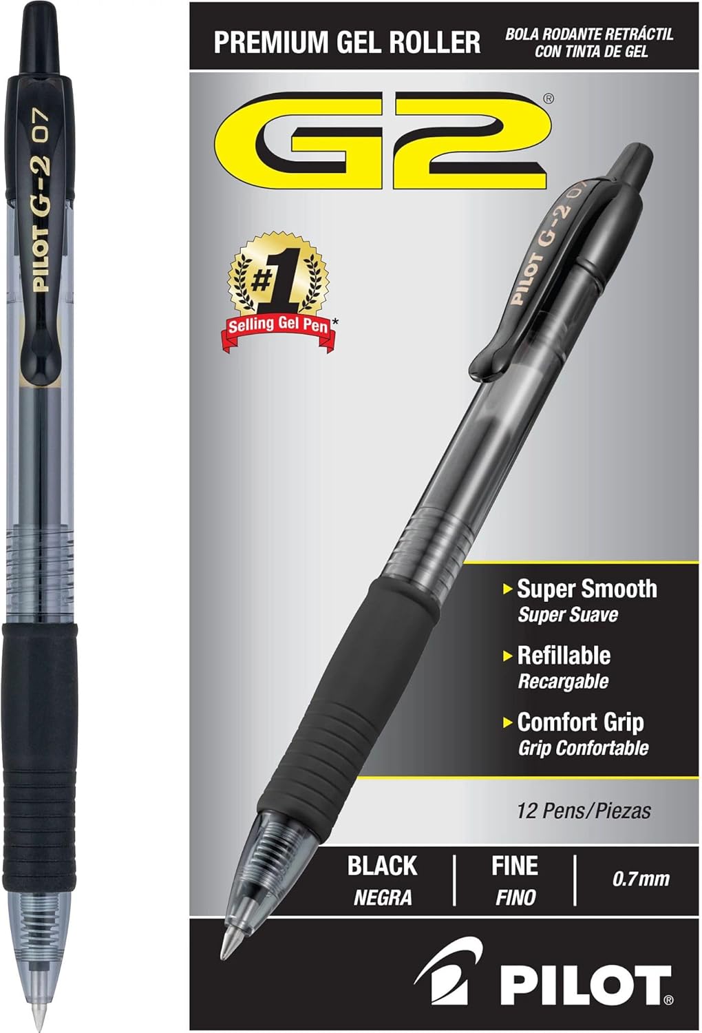 PILOT G2 Premium Gel Pens - Refillable & Retractable, Fine Point, Black Ink - 12 Count Pack