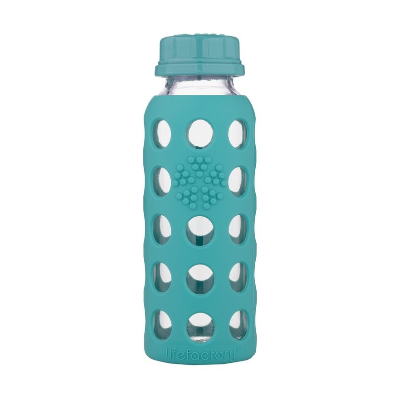 Lifefactory 9-Ounce Glass Water Bottle with Flat Cap and Silicone Sleeve Kale