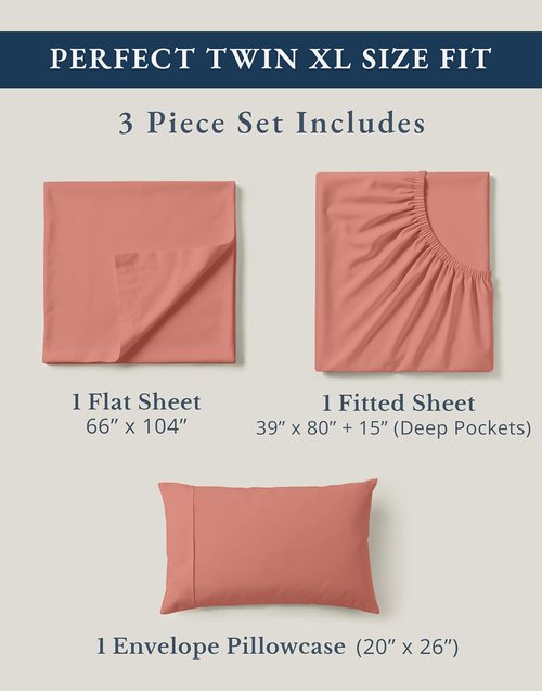 LANE LINEN 100% Organic Cotton Twin Sheet Set - Soft, Comfy Bedding with Luxury Hotel Quality | Rose Dawn
