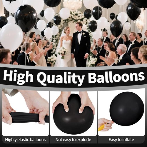 KAWKALSH 12-Inch Black Latex Balloons - 110pcs Thickened Helium Party Supplies for Birthdays & Weddings