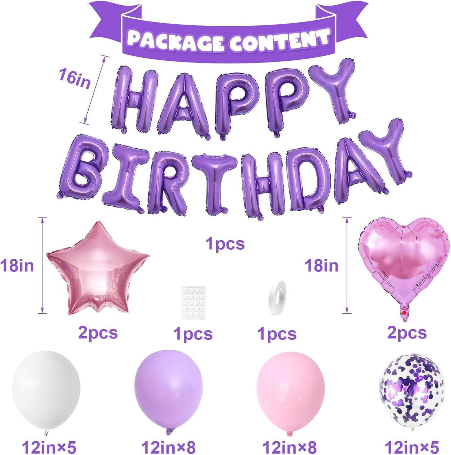 Pink Purple Birthday Decorations | Regine Switzerland Happy Birthday Balloon Banner & Confetti Balloons