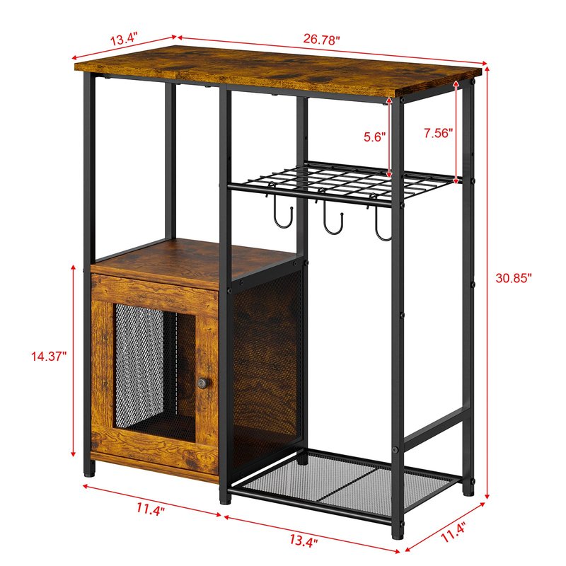 Small Kitchen Island Table with Storage, 4 Tier Microwave Stand, Bakers Rack, Coffee Bar Cabinet Station with Storage Cabinet, Kitchen Rack with Adjustable Shelves & 3 Hooks for Kitchen Dining Room