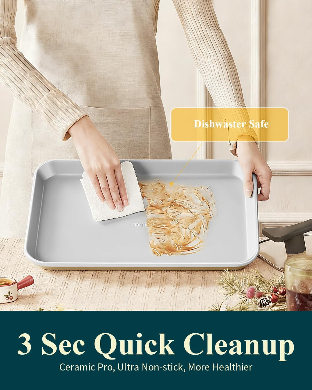Skiennix 7PCS Ceramic-Coated Baking Sheet Set - Non-Stick Jelly Roll Pan & Accessories | Oven Safe to 550°F, Sunshine Cream