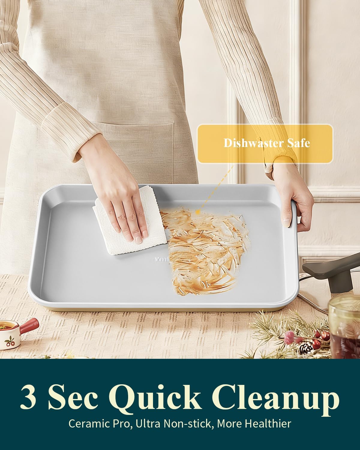Skiennix 7PCS Ceramic-Coated Baking Sheet Set - Non-Stick Jelly Roll Pan & Accessories | Oven Safe to 550°F, Sunshine Cream