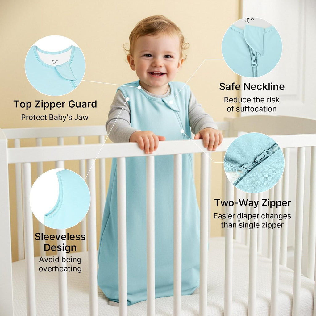 Skiennix Bamboo Sleep Sack - Lightweight 0.5 Tog Toddler Wearable Blanket | 6-12 Months, Blue & Gray (2 Pack)