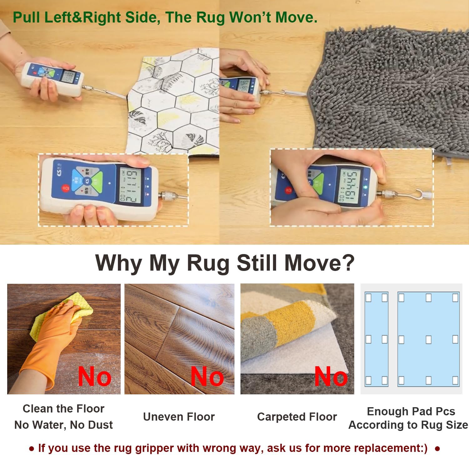 Skiennix Anti-Slip Carpet Grips - 8 Pcs Vacuum Technology Rug Pad for Hardwood Floors | Washable & Non-Slip