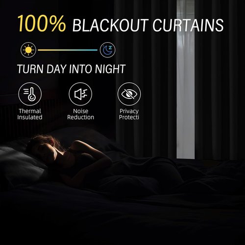ChrisDowa 100% Blackout Curtains - Pure White Solid Drapes | 63 Inches Long, Thermal Insulated, 2 Panels