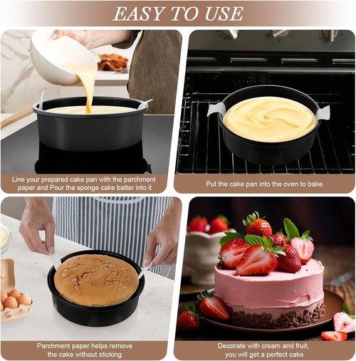 AIVIKI Nonstick 8-Inch Round Cake Pan Set - 3 Baking Tins with 100 Parchment Paper Sheets | Oven & Dishwasher Safe