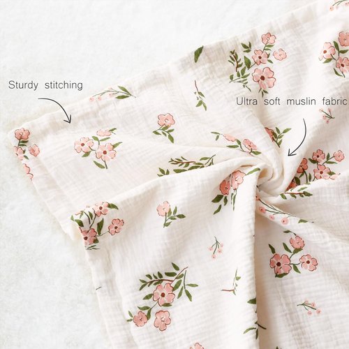 BOPRIO Muslin Baby Blanket - Super Soft Minky with Breathable Cotton Front | Pink Floral 30 x 40 Inch