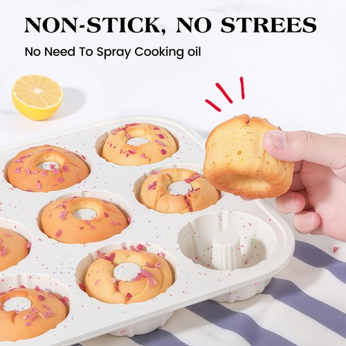 AOTASO 3 Inch Silicone Mini Fluted Tube Cake Pans with Metal Reinforced Frame, 12-Cavity Mini Flan Molds, Non-stick Silicone Baking Mold(1 Pc)