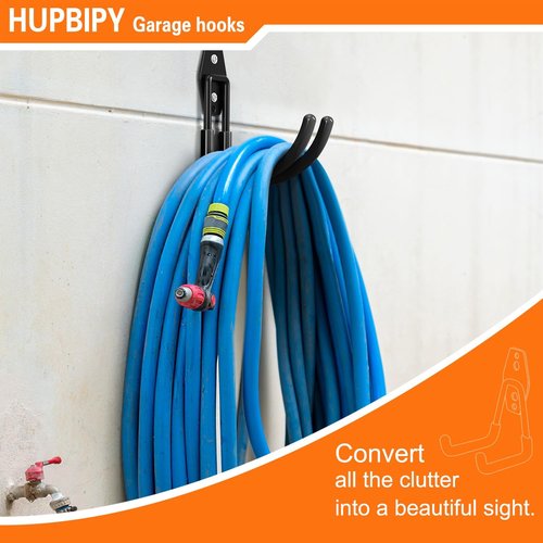 HUPBIPY Heavy Duty Garage Hooks - J Shaped Wall Mounted Tool Organizer | 4 Pack for Ladders, Bikes, and More