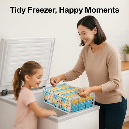 iSPECLE 4 Pack Freezer Organizer Bins - Fit 10 to 20 Cu.Ft Deep Freezer, Expandable Wire Storage Chest Freezer Baskets for Frozen Food, Stackable with Handles, White