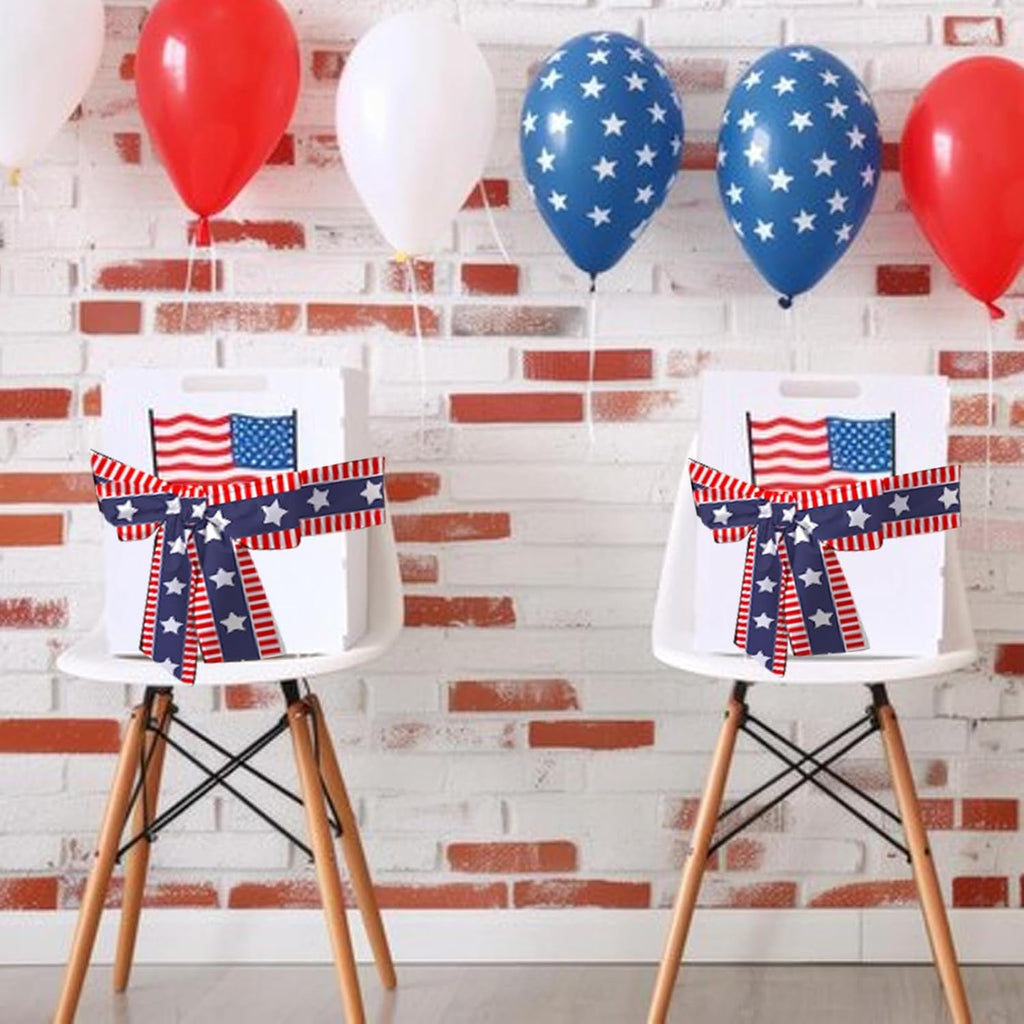 Patriotic 4th of July Wreath Sash - 4.5" x 56" Red & Blue Satin Ribbon with Stars & Stripes