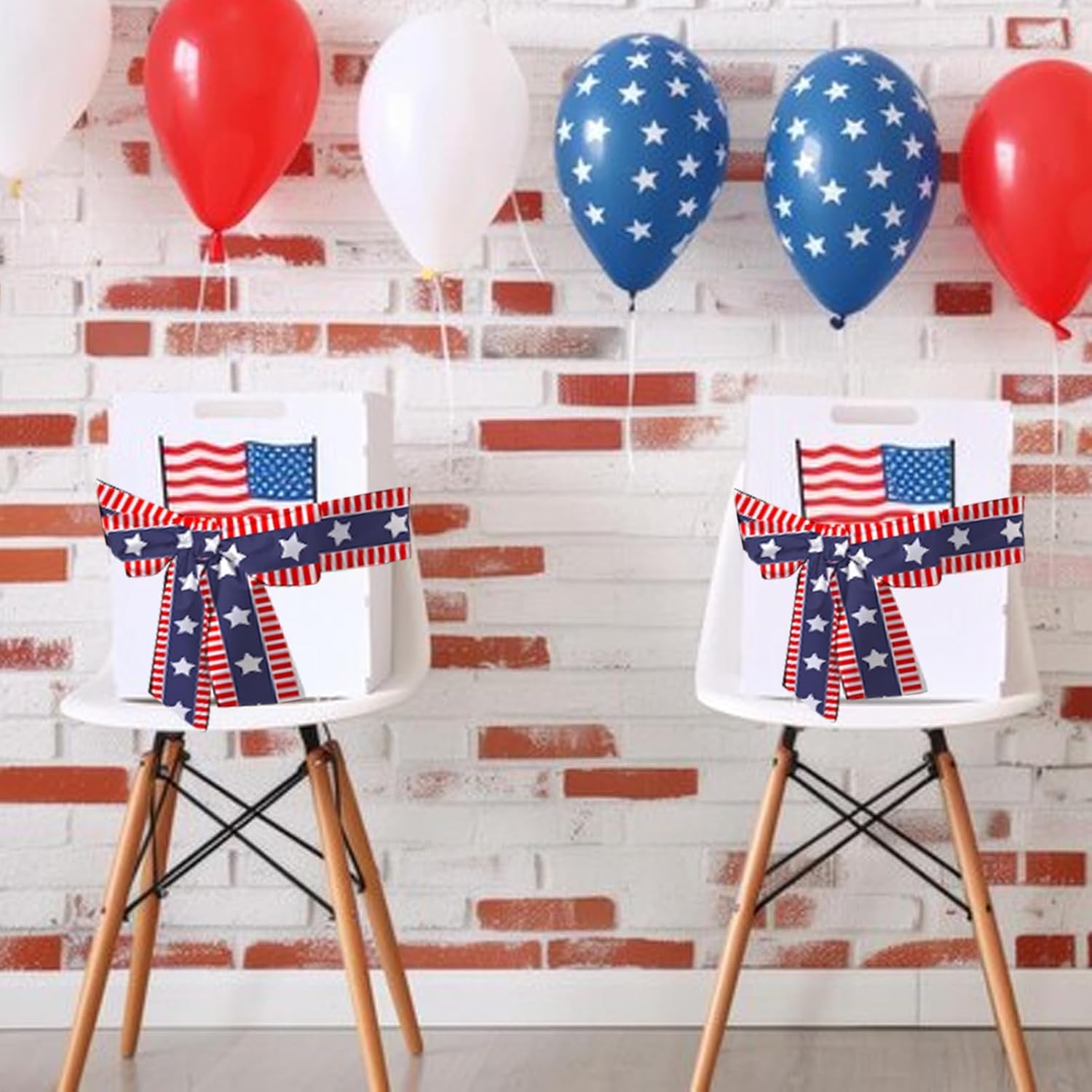 Patriotic 4th of July Wreath Sash - 4.5" x 56" Red & Blue Satin Ribbon with Stars & Stripes