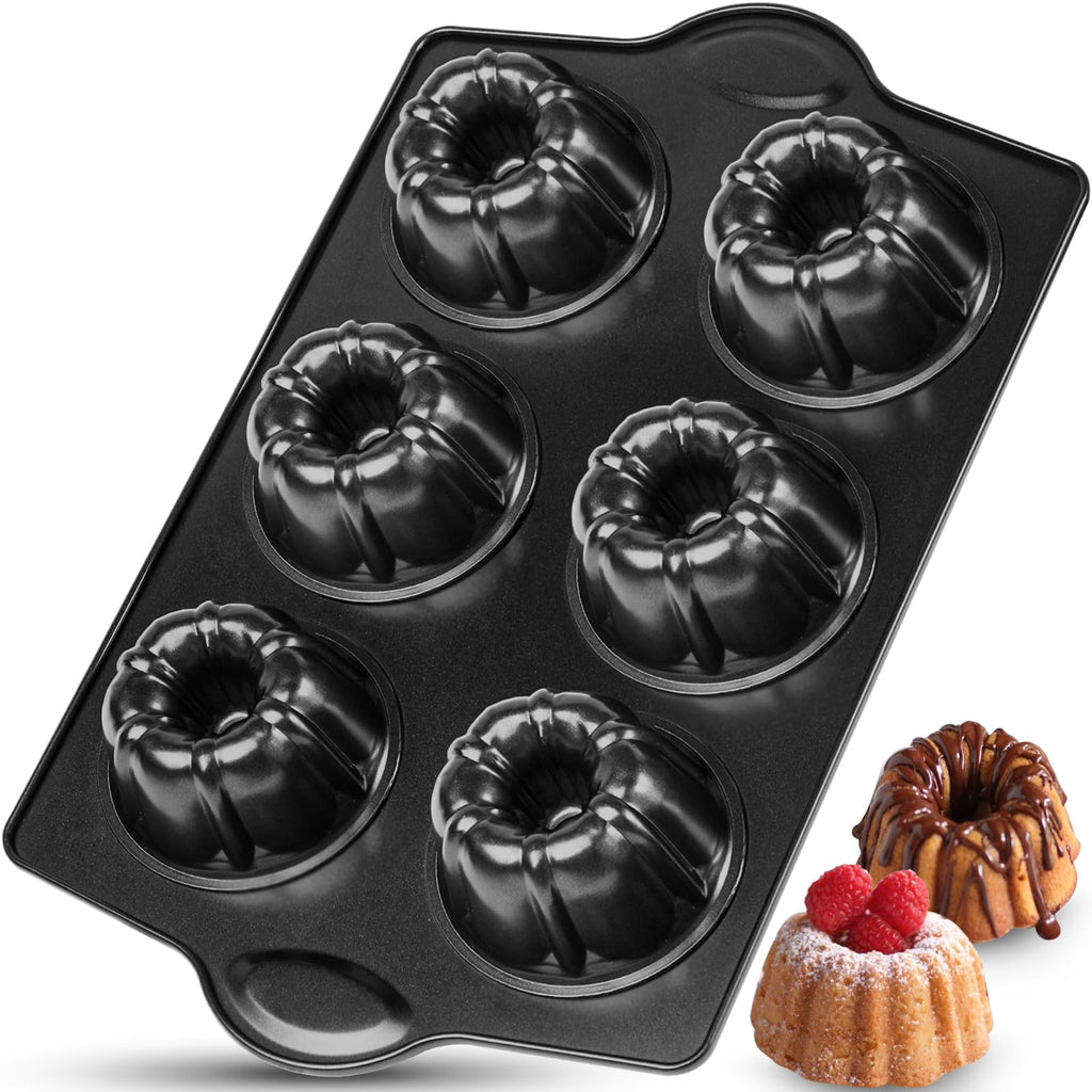 Webake Mini Fluted Cake Pan for Baking, Nonstick 3.5" Small Fluted Cake Pans Heavy Gauge Carbon Steel, 6-Cavity