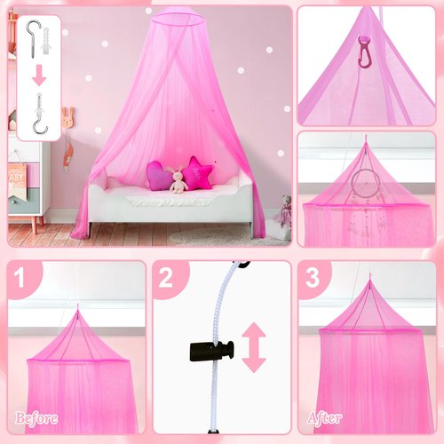 South to East Pink Bed Canopy for Girls, Princess Bed Canopy for Kids Room, Mosquito Net Canopy Girls Beds, Fire Retardant Fabric