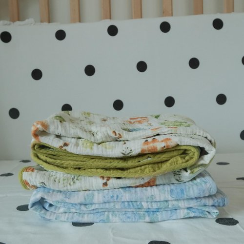 JoyTrek 100% Cotton Muslin Baby Blanket,Reversible Receiving Blanket for Girls,Premium Organic Cotton Crib Quilt for Newborns Toddlers,Soft&Durable for Nursery,Tummy Time,Blue Rose 47x47in