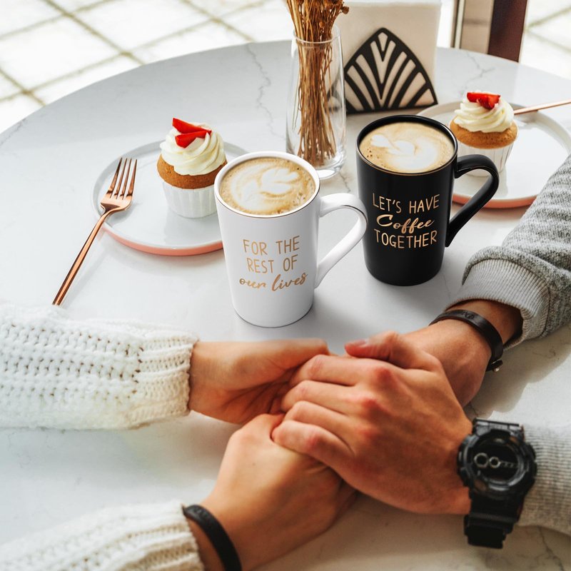 YHRJWN - Engagement Gift, Anniversary Wedding Gifts for Couples, Let's Have Coffee Together Mug Set, Couples Gifts for Birthday Christmas, Mr Mrs Him Her Gifts, 14 Oz with Gift Box