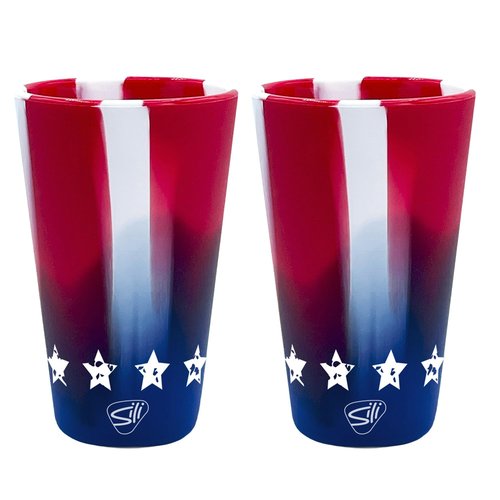 Silipint: Pint Glasses 16oz: 2 Pack - Stars & Stripes - Silicone Unbreakable Cups, Hot & Cold Drinks, Dishwasher-Microwave-Freezer-Oven Safe, USA Made