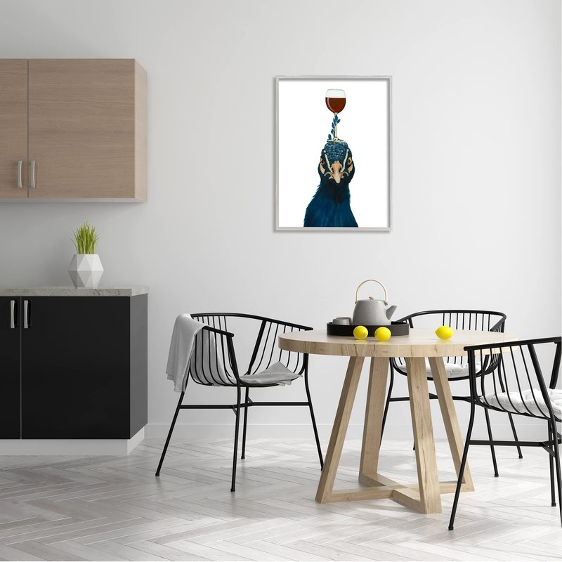 Stupell Industries Quirky Blue Peacock Balancing Wine Glass On Head, Design by Coco de Paris