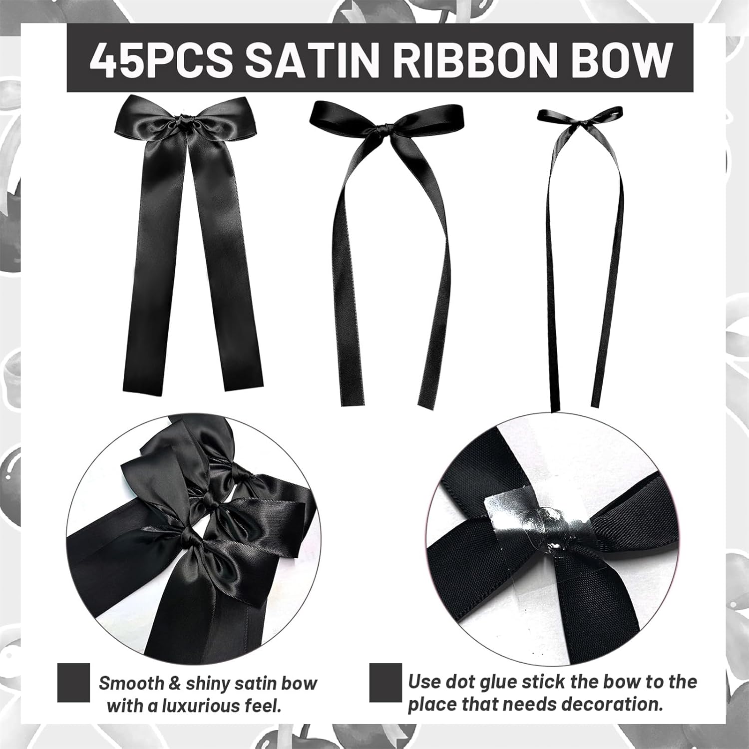 Skiennix Black Bow Birthday Decorations - 45Pcs DIY Ribbon Bow Wall Decor | 3 Sizes for Parties & Events