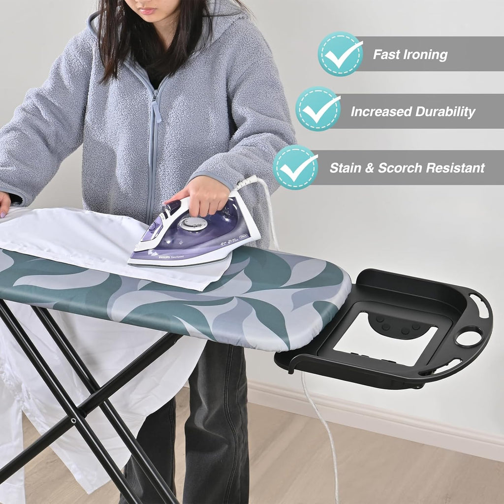 APEXCHASER Full-Size Foldable Ironing Board - Heat Resistant Cover & 7-Lever Height Adjustment | Blue 14x54