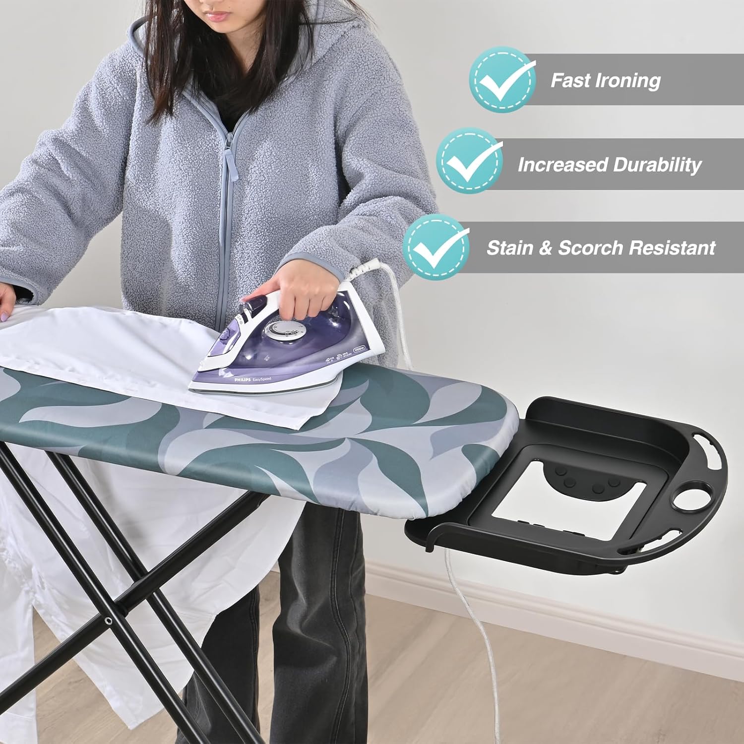 APEXCHASER Full-Size Foldable Ironing Board - Heat Resistant Cover & 7-Lever Height Adjustment | Blue 14x54
