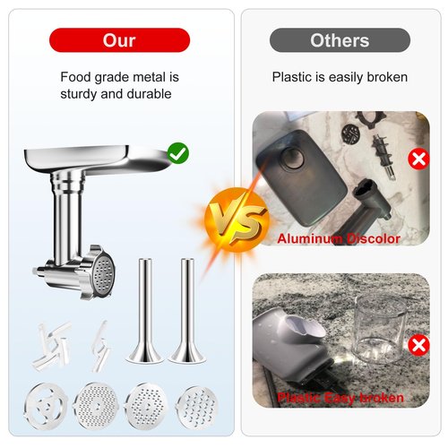 Metal Food Grinder Attachments for KitchenAid Stand Mixers. Meat Grinders, Sausage Stuffer, Burger Press. Durable Perfect Attachments for Kitchen aid Mixer