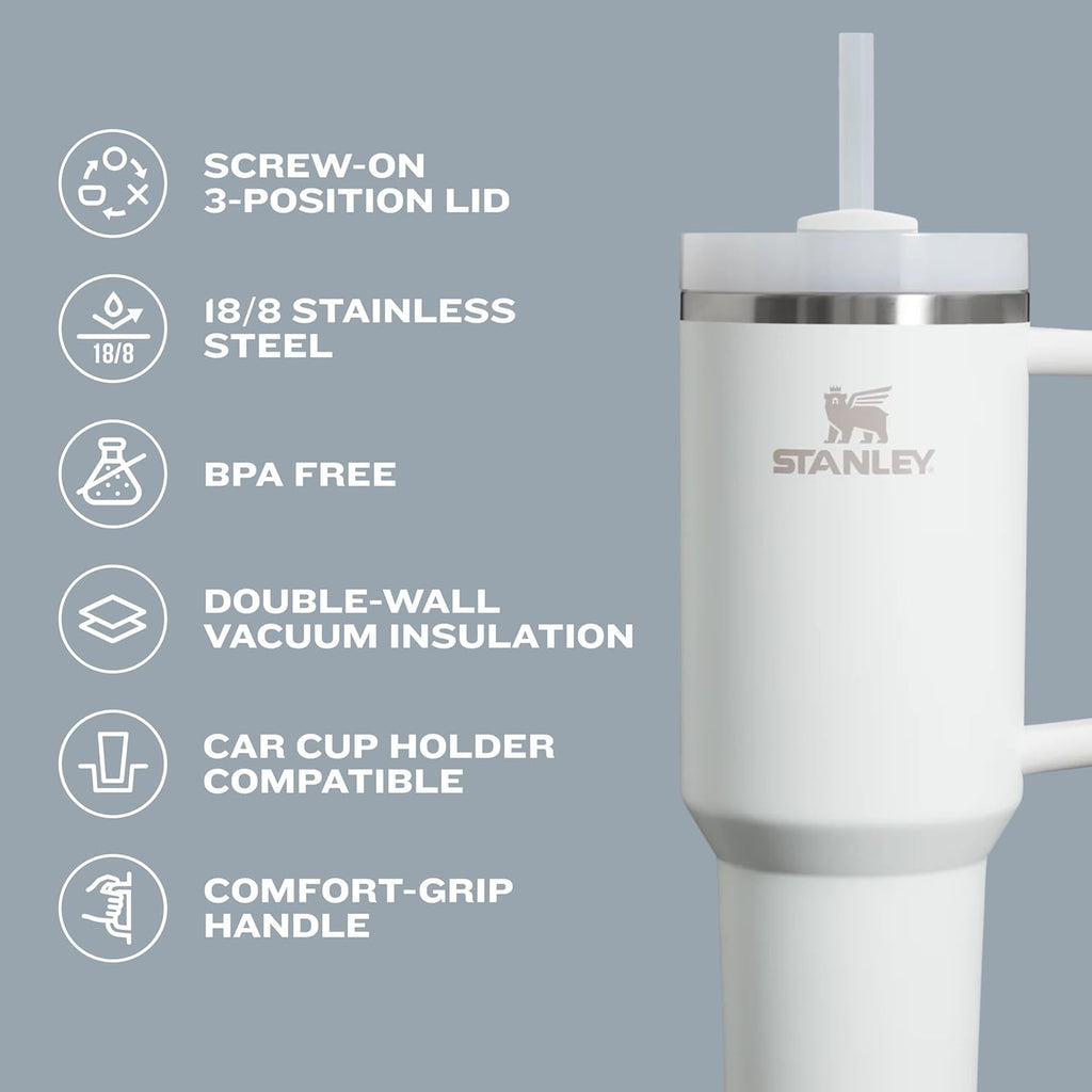STANLEY Quencher H2.0 Tumbler - 40 oz Insulated Stainless Steel Cup with Handle & Straw | BPA-Free | Peony
