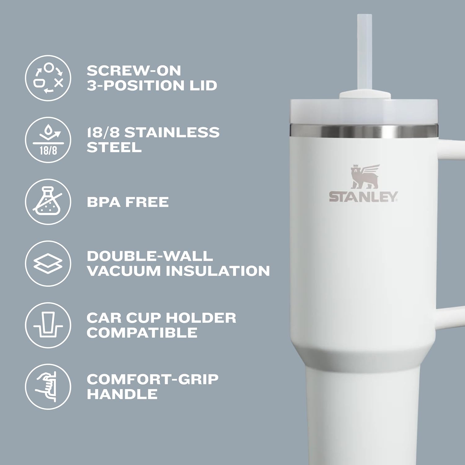 STANLEY Quencher H2.0 Tumbler - 40 oz Insulated Stainless Steel Cup with Handle & Straw | BPA-Free | Peony