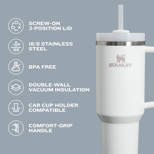 STANLEY Quencher H2.0 Tumbler with Handle and Straw 40 oz | Flowstate 3-Position Lid | Cup Holder Compatible for Travel | Insulated Stainless Steel Cup | BPA-Free | Indigo