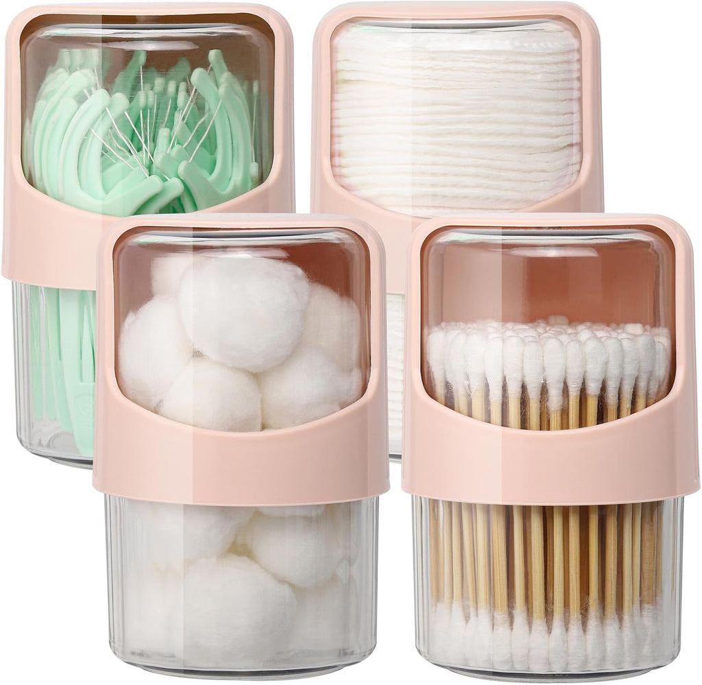 Tbestmax Rotating Qtip Holder Dispenser - 4 Pack Vanity Organizer for Cotton Swabs & Makeup | Pink