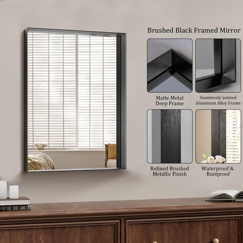 Koonmi 20x30 Inch Black Metal Framed Bathroom Mirror for Wall, Rectangle Vanity Mirror with Anti-Rust, Shatterproof Tempered Glass, Horizontal/Vertical Hanging for Farmhouse, Bedroom, Entryway