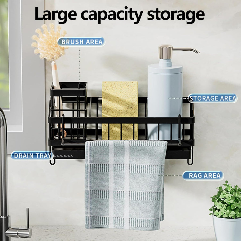 Skiennix Kitchen Sink Caddy Organizer - Rustproof Sponge Holder with Brush & Soap Dispenser | Multi-Functional Countertop Storage