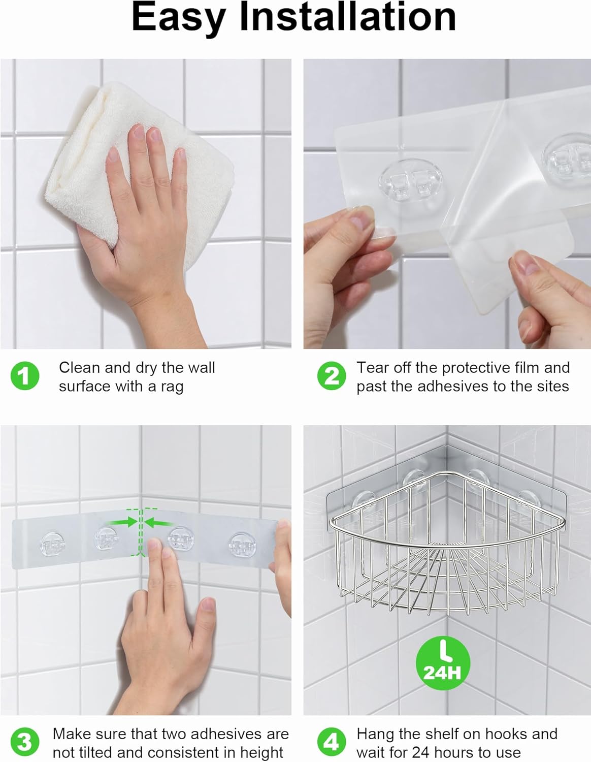SMARTAKE Corner Shower Caddy - Deep Basket Design, Wall Mounted SUS304 Stainless Steel Organizer | Silver 2-Pack