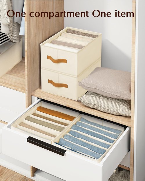 Homsorout Clothes Organizer - Foldable Fabric Jeans & Sweater Storage with Handles | 6 Pack, Beige