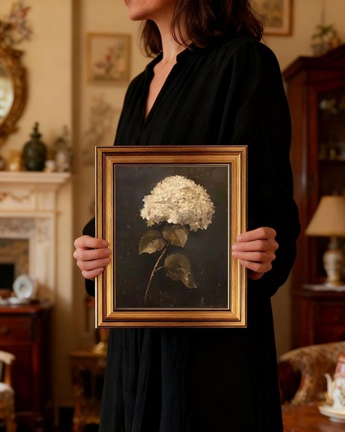 Gold Framed Vintage Wall Art - White Hydrangea Canvas Print for Living Room, Kitchen, Bedroom | 12x16 Inch