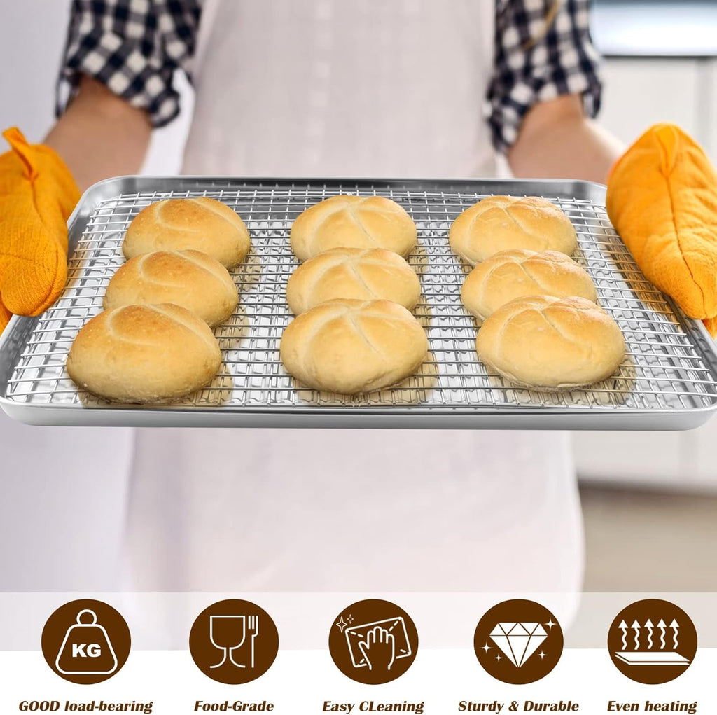 P&P CHEF Stainless Steel Baking Oven Pan - Versatile Cooking Sheet with Wire Rack | 17.5 x 13 x 1 Inch