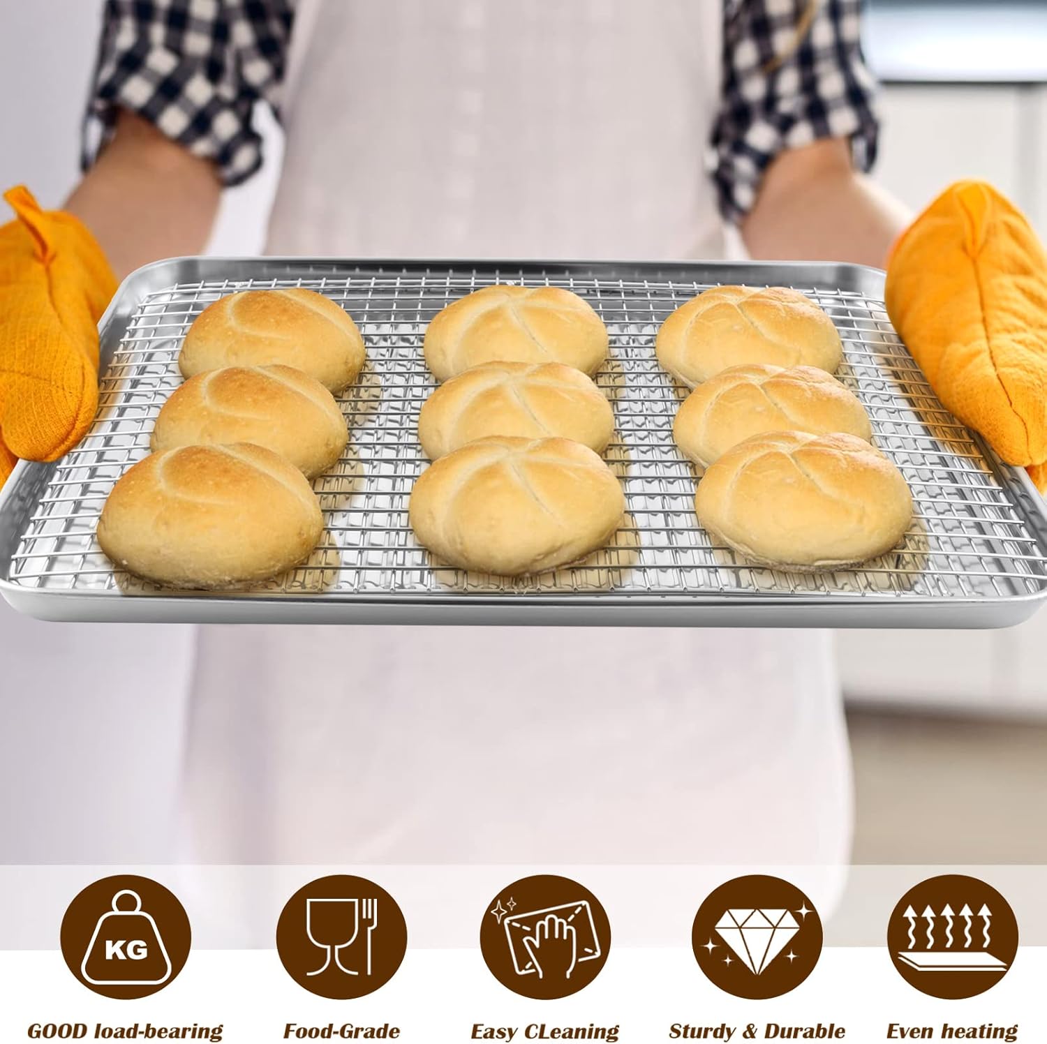 P&P CHEF Stainless Steel Baking Oven Pan - Versatile Cooking Sheet with Wire Rack | 17.5 x 13 x 1 Inch
