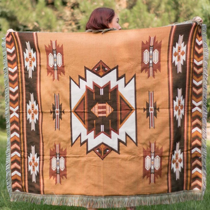 CCHYF Aztec Throw Blanket Native American Blanket Southwestern Boho Decor Reversible Woven Tassels Mexican Blankets and Throws for Couch Bed Chair Wall Livingroom Outdoor Travel Brown 63"x87"