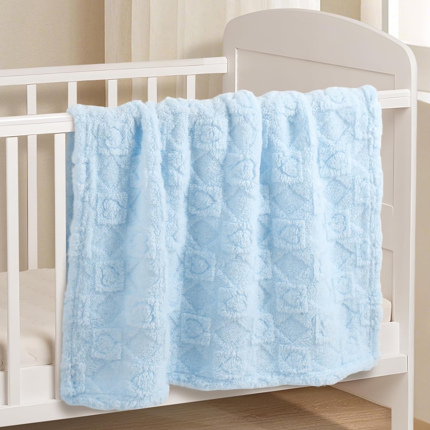 Skiennix Ultra Soft Fleece Baby Blanket - Lightweight Swaddle & Receiving Blanket for Newborns | Heart Checkered 30"x40" Blue