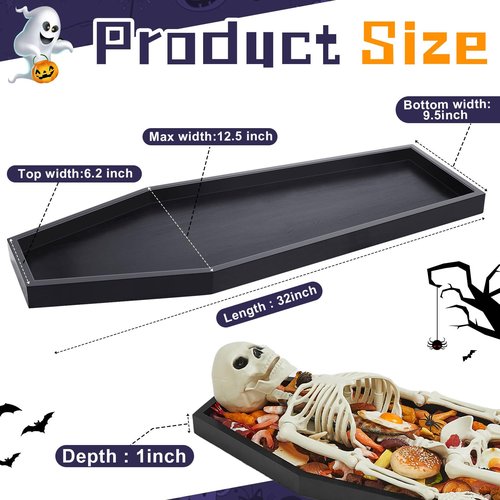 Mifoci 32'' Tall Halloween Charcuterie Board Coffin Tray Large Wooden Coffin Serving Tray Spooky Gothic Home Decoration Creepy Gothic Bathroom Accessories Dessert Tray (Black,Basic Style)